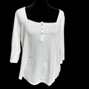 IDYLLWIND elbow length sleeve, Henley style top, Ivory, women's size XXL